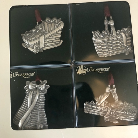 Longaberger Pewter Christmas Collection Basket Ornaments Set of 4 1994. - Picture 1 of 5